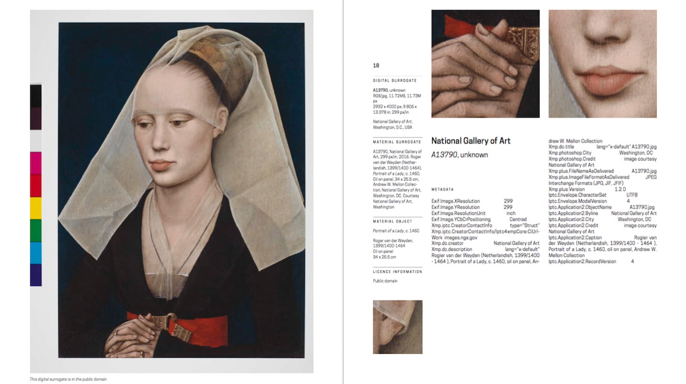 A page from Display at Your Own Risk's catalog, detailing the information for "A13790," or Roger van der Weyden's "Portrait of a Lady" (c. 1460) (click to enlarge)