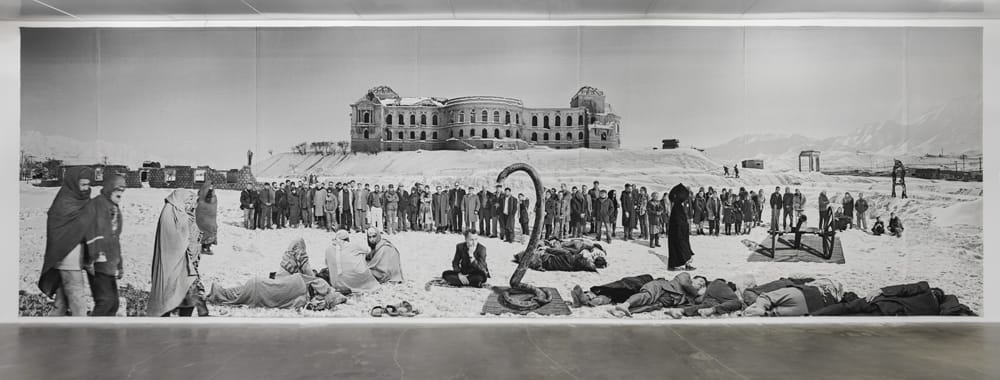 Goshka Macuga, :Of what is, that is; of what is not that is not 1" (2012), wool tapestry, 204 3/4 x 685 in, Collection Fondazione Prada, Milan (all photos by Maris Hutchinson / EPW Studio and courtesy the New Museum)