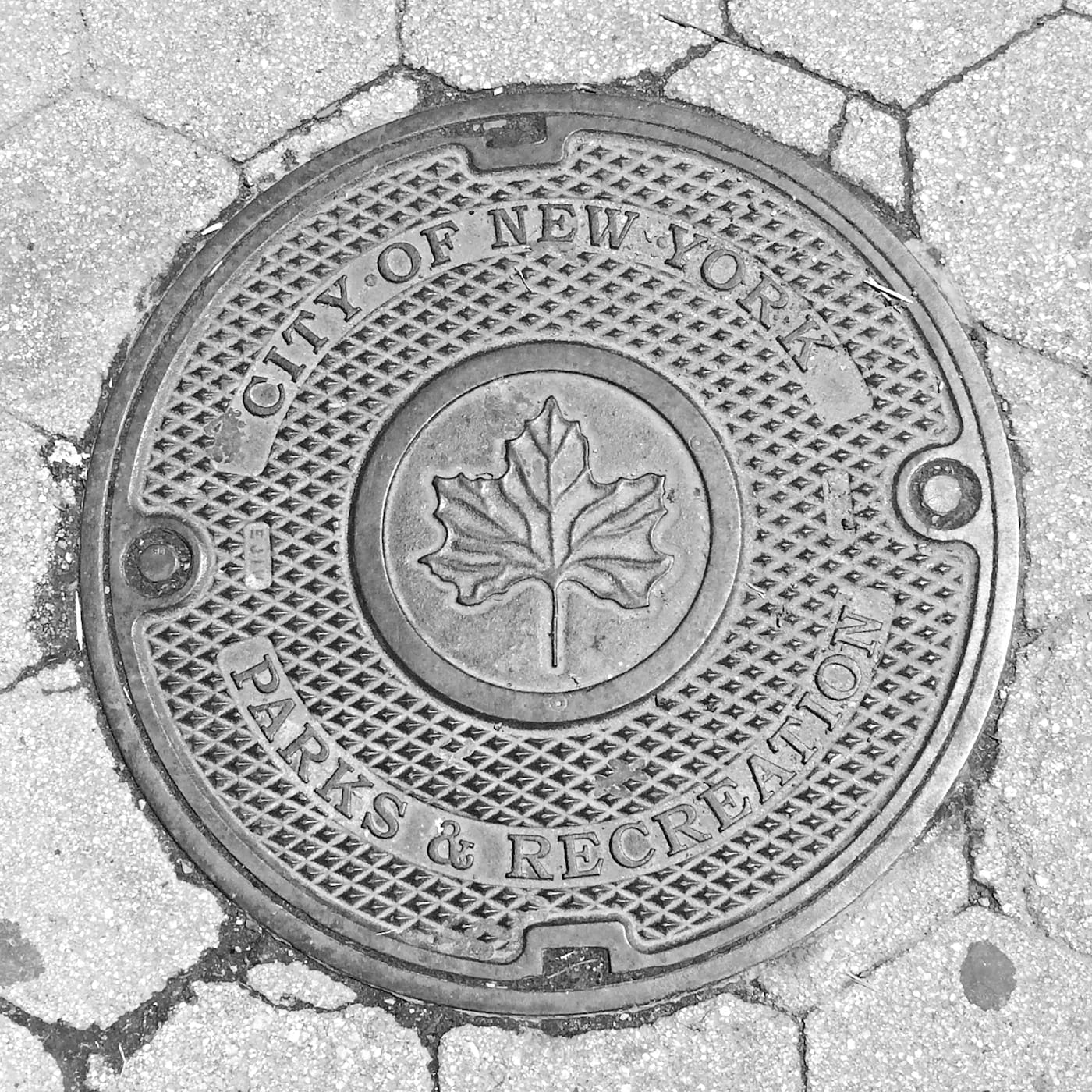 A manhole cover for the New York City Department of Parks & Recreation