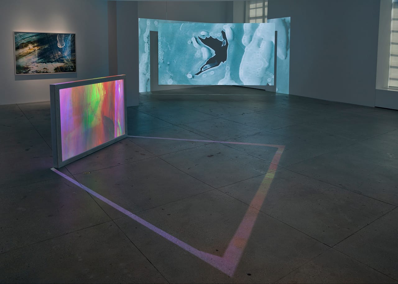 "Poelzig / The Intricate Alps" (2015),  3 channel HD video projection, installation view Marian Goodman Gallery, NY
