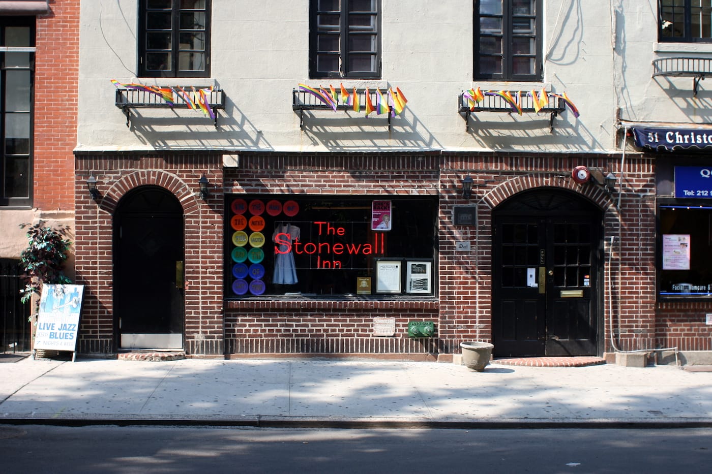 The Stonewall Inn on Christopher Street in Greenwich Village, as seen in August 2008 (photo by Johannes Jordan/Wikimedia)