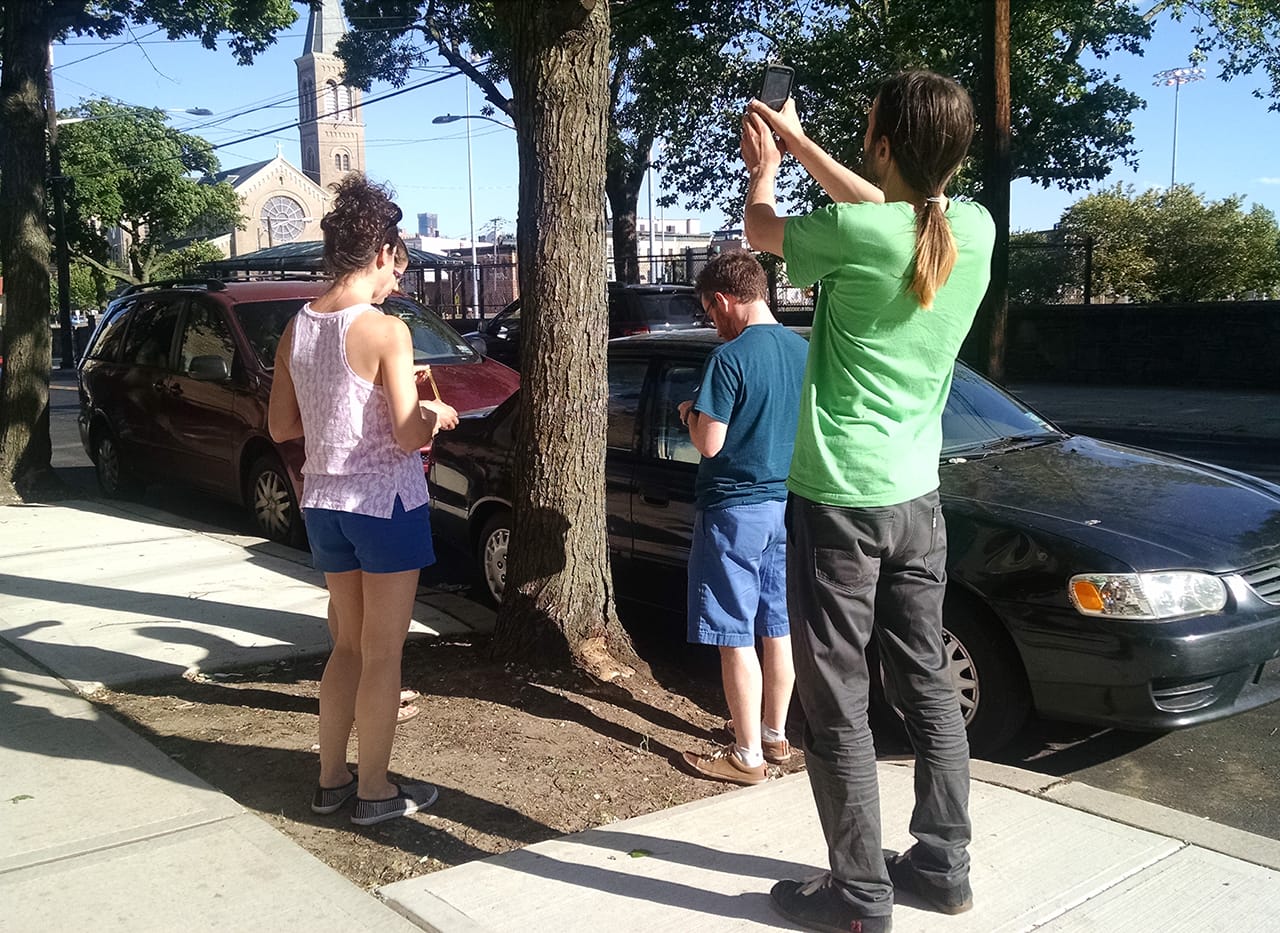 Volunteers mapping trees on OpenTreeMap.org, Jersey City Heights.