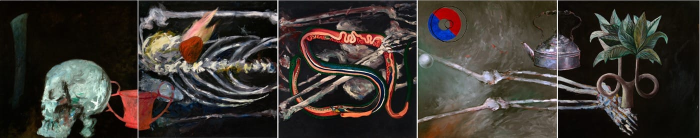 Brian Buczak, Corpse, 1986, Acrylic on canvas, 33 x 165 in. Collection of Geoffrey Hendricks and the Brian Buczak Estate.