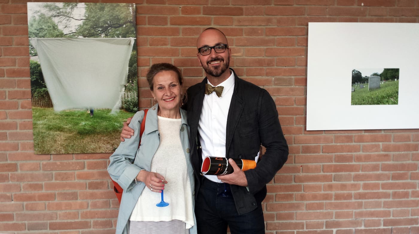 Neery Melkonian and the author at the 2015 opening of 'Armenity' on San Lazzaro, with selected works from the 'Gorky and the Glass House' series (photo courtesy the author)
