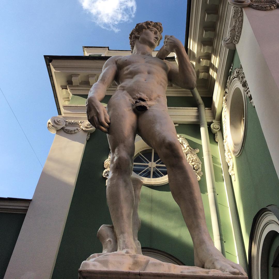 The censored replica of Michelangelo's David in St. Petersburg (photo via 