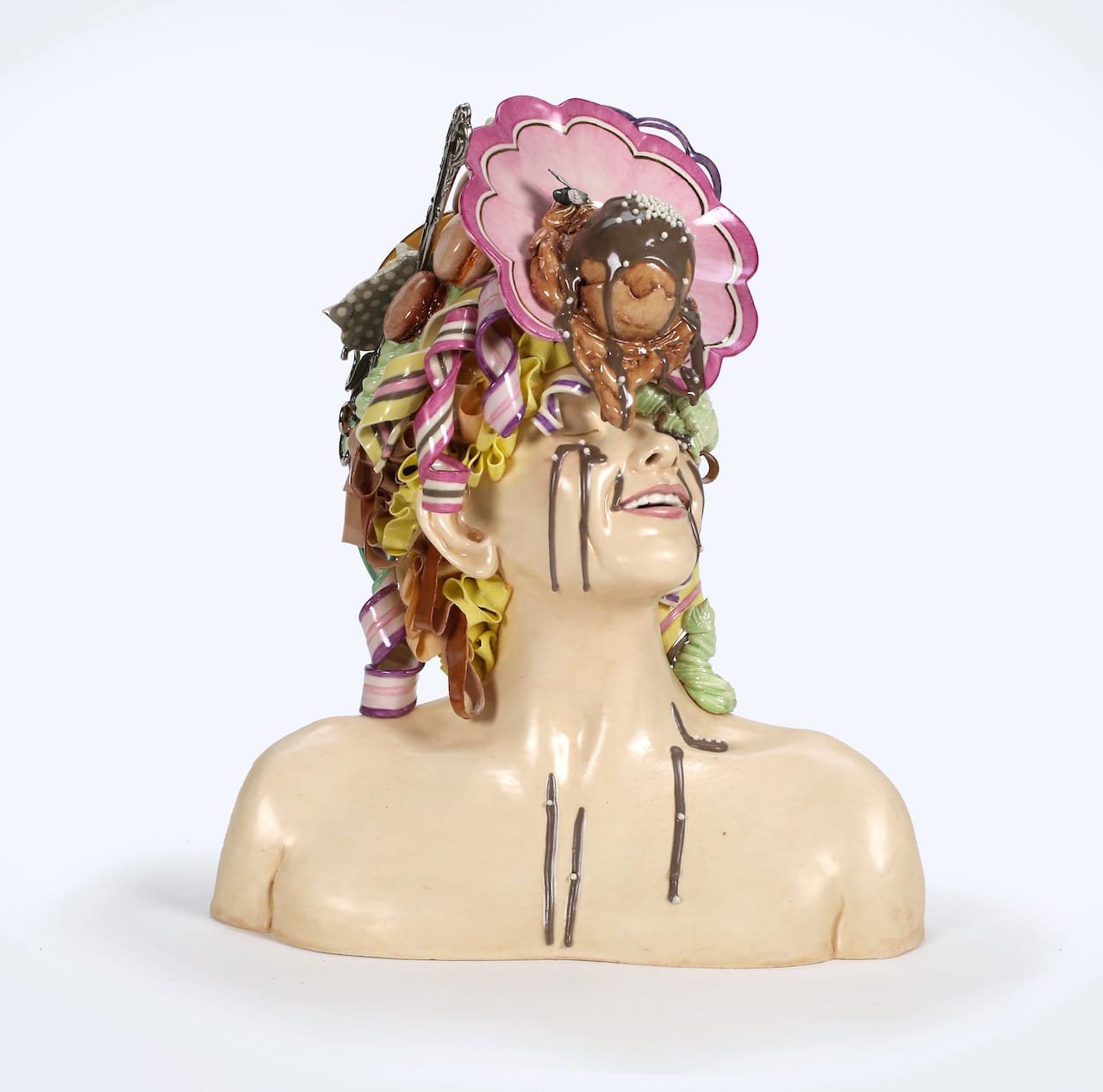 Jessica Stoller, Untitled (slip), 2016. Porcelain, china paint, lustre. 12.5 x 10 x 7 inches. 