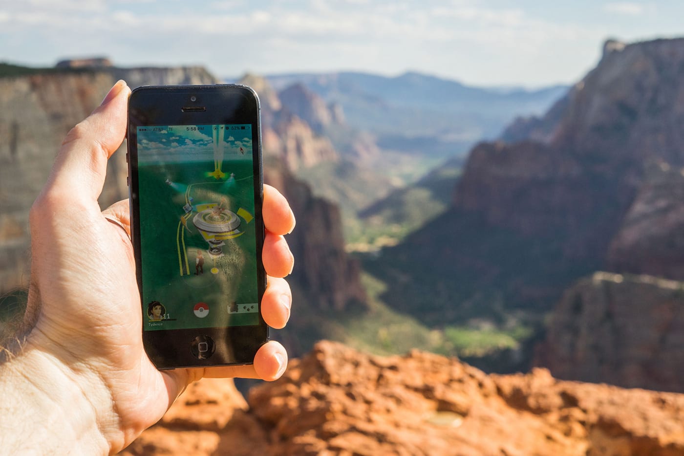 Tydence Davis's photo of a "Pokémon Gym" at the peak of Zion Observation Point, Utah. (via flickr.com/tydence)