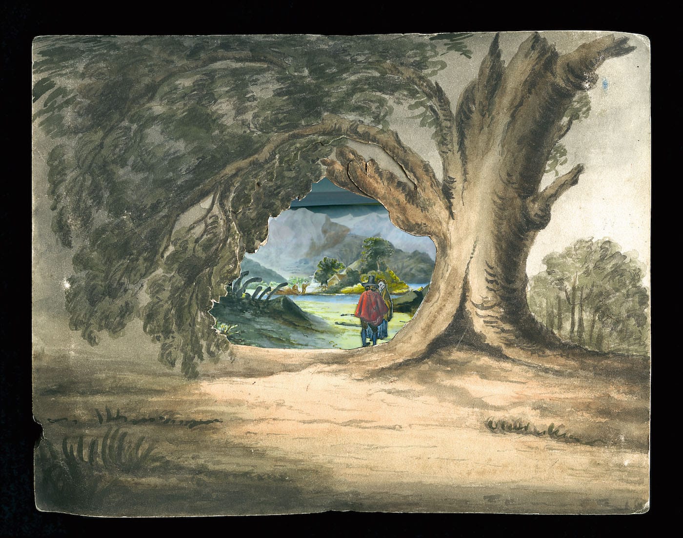 View from L'Angostura de Paine in Chile, probably by Maria Graham (ca1835)