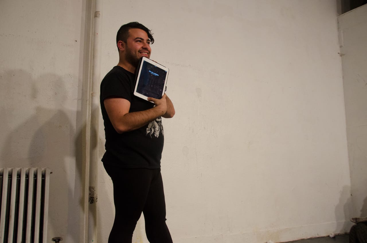 Gerardo Mercado, still from his Siri piece (2016) at Panoply Performance Lab, performance with three of the latest Apple gadgets, 45 minutes (courtesy the artist)