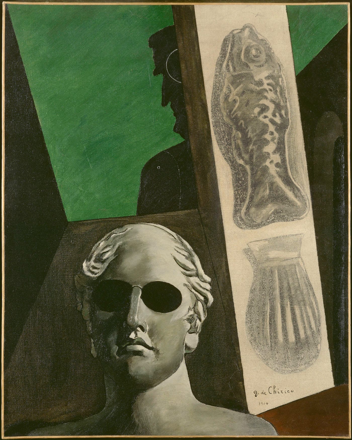 Giorgio de Chirico, "Portrait (prémonitoire) de Guillaume Apollinaire" (1914), oil on canvas, Paris, Musée National d'Art Moderne — Centre Georges Pompidou (© Centre Pompidou, MNAM-CCI, Dist. RMN-Grand Palais / Adam Rzepka © ADAGP, Paris 2016)