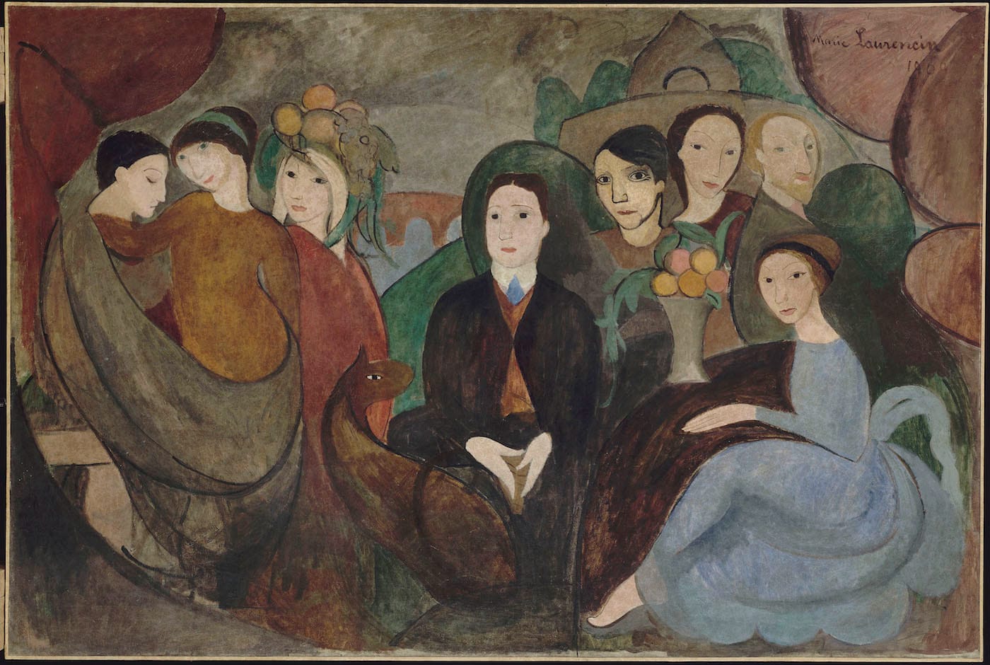 Marie Laurencin, "Apollinaire et ses amis" or "Une réunion à la campagne" (1909), oil on canvas, Paris, Centre Georges Pompidou, Musée national d’art moderne (© Centre Pompidou, MNAM-CCI, Dist. RMN-Grand Palais / Jean-Claude Planchet © Fondation Foujita / ADAGP, Paris 2016)