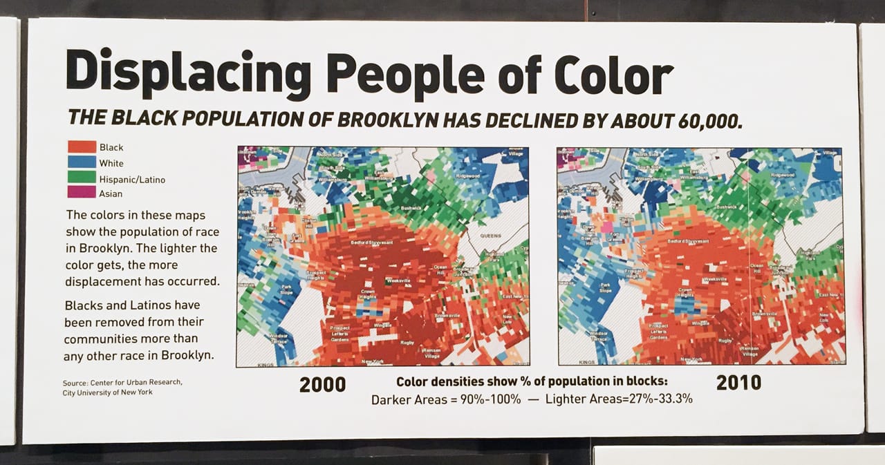 Detail, “A People’s Monument to Anti-Displacement Organizing” (2016), Collectively created by various artists. (Photo by author for Hyperallergic.) 