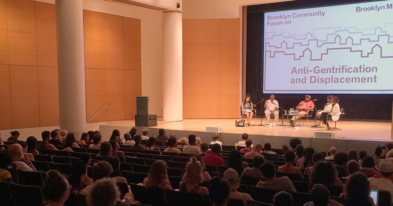 Panel discussion during the Brooklyn Community Forum on Anti-Gentrification and Displacement, Brooklyn Museum, July 24, 2016. (Photo by Hrag Vartanian for Hyperallergic.)
