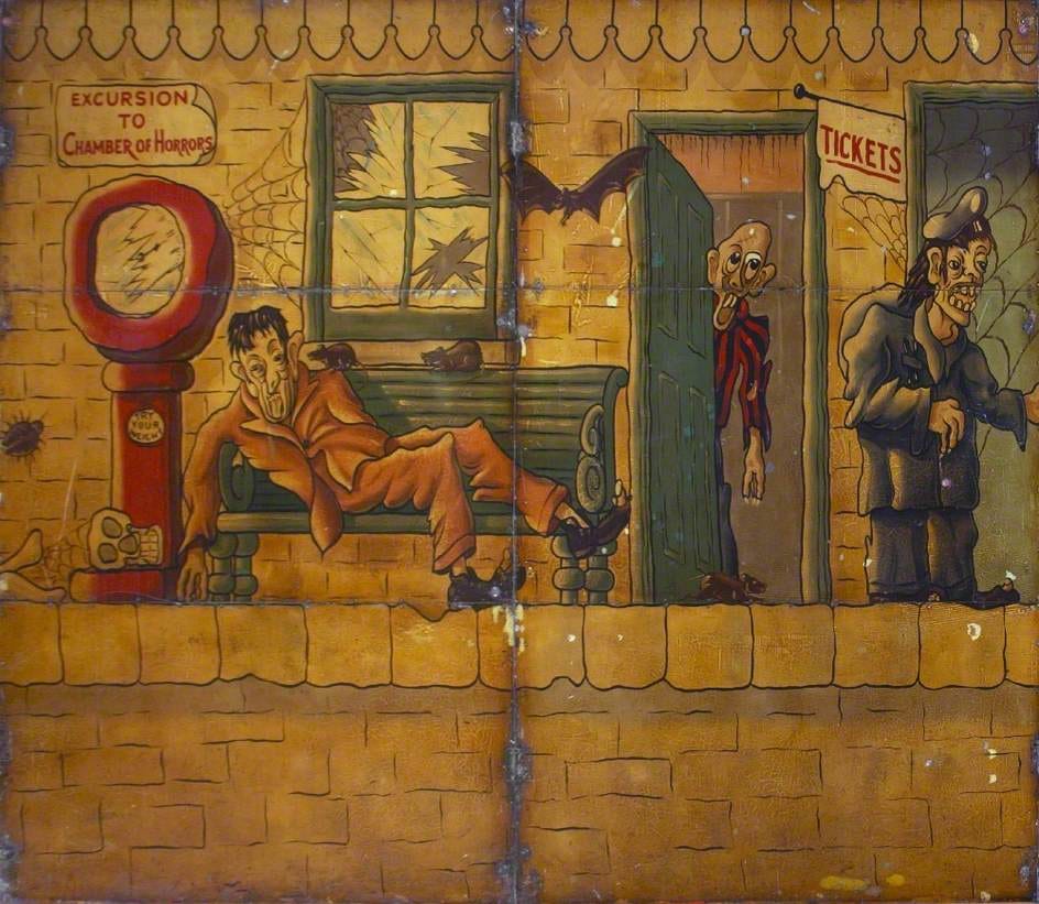Hall & Fowle, Brett's Ghost Train (backdrop) (1948-49), oil on metal (courtesy the Fairground Heritage Trust)