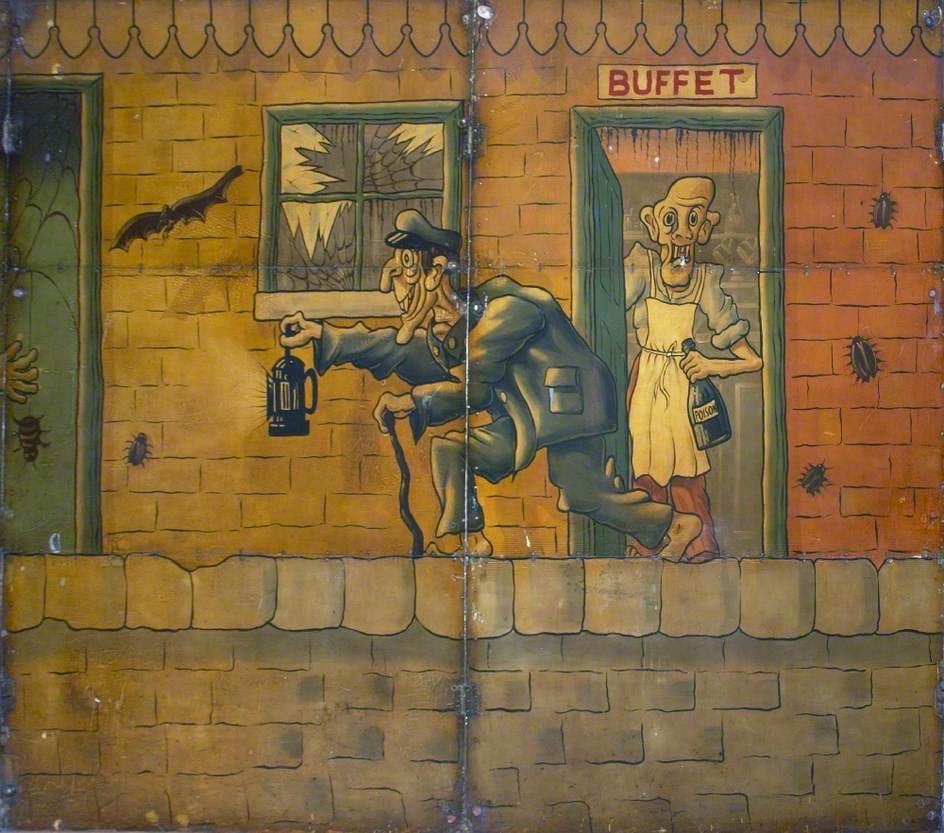 Hall & Fowle, Brett's "Ghost Train" (backdrop) (1948-49), oil on metal (courtesy the Fairground Heritage Trust)