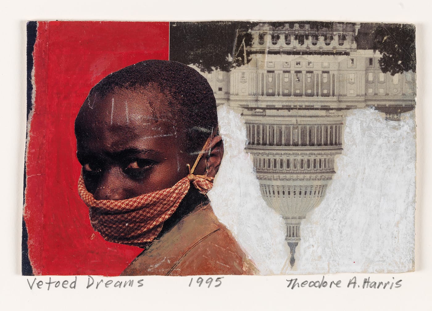 Theodore A. Harris, "Vetoed Dream" (1995), mixed media collage on paper 4 x 6 in (10.16 x 15.24 cm) (image courtesy Pennsylvania Academy of Fine Arts) 
