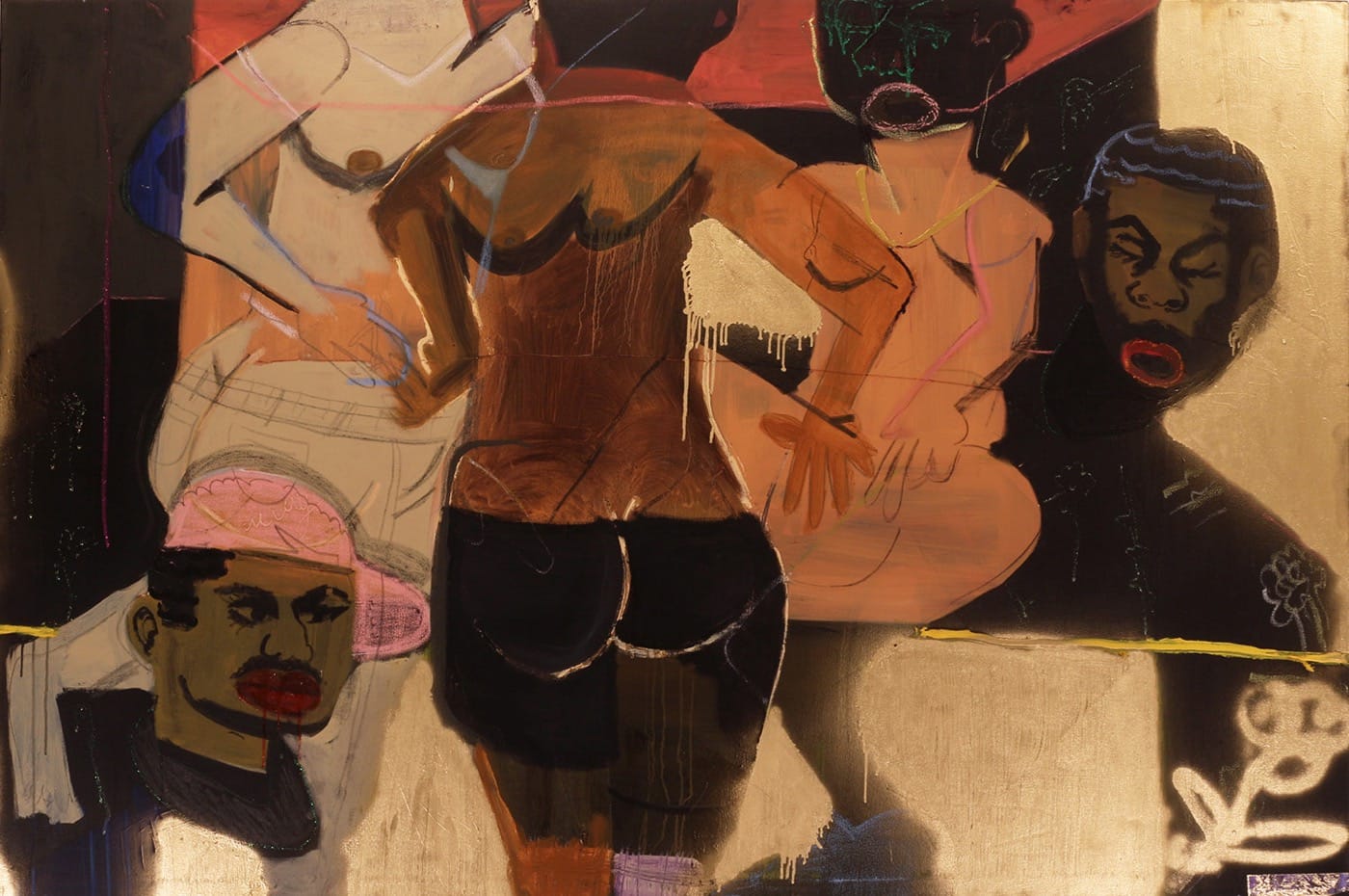 Jonathan Lyndon Chase / Dance Street at Night, 2016. mixed media on canvas. 48 x 72 inches