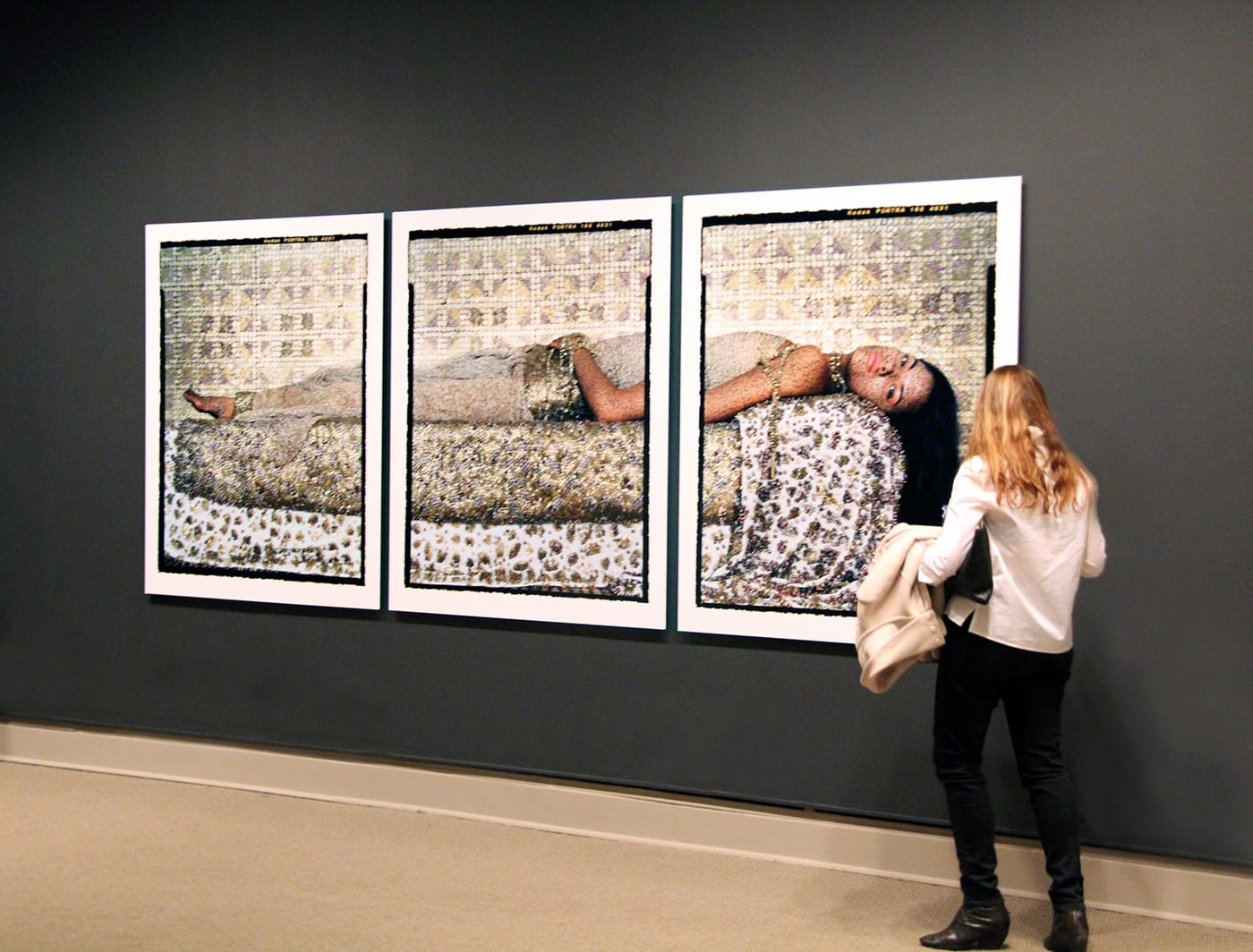 Installation view, 'She Who Tells a Story' at the National Museum of Women in the Arts, showing Lalla Essaydi's "Bullets Revisited #3" (2012) (click to enlarge)