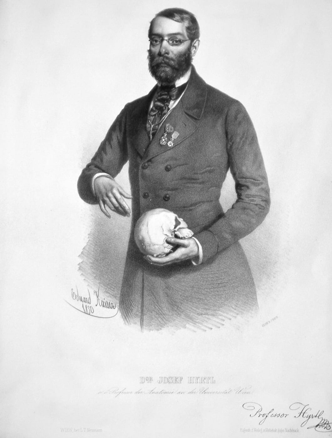 A lithograph by Eduard Kaiser of Josef Hyrtl (1850) (via Wikimedia)