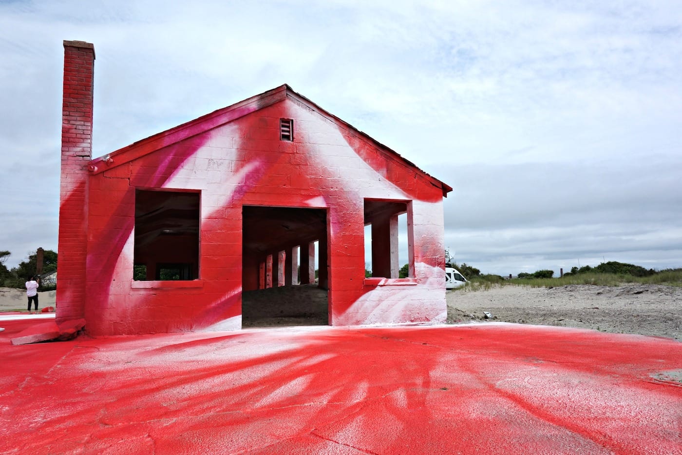 Installation view of Katharina Grosse's "Rockaway!" at Fort Tilden