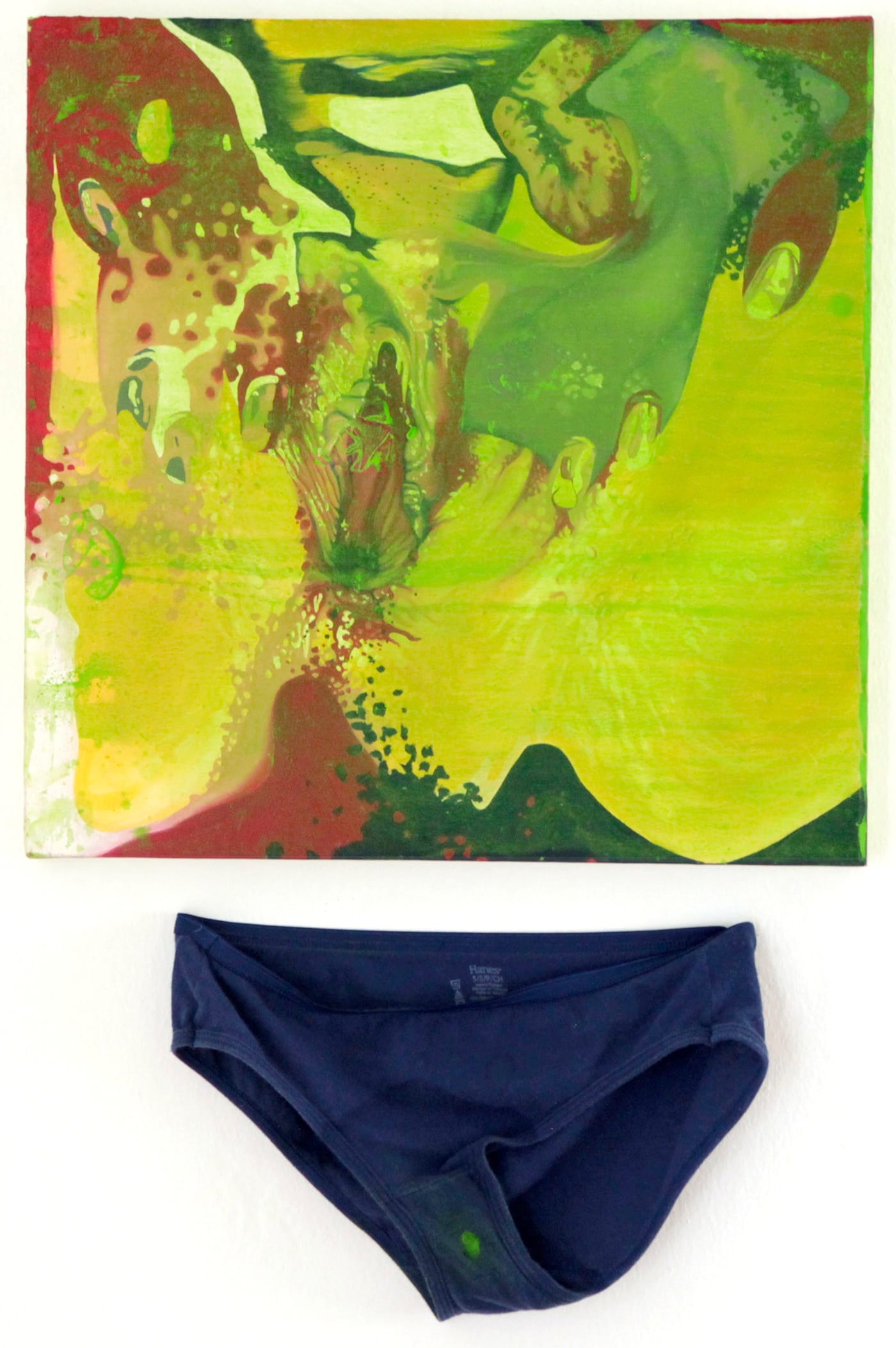 Lara Salmon, "Vaginapop for Kim Ye" (2016), Oil on canvas (with performance garment) (via visitorwelcomecenter.org)
