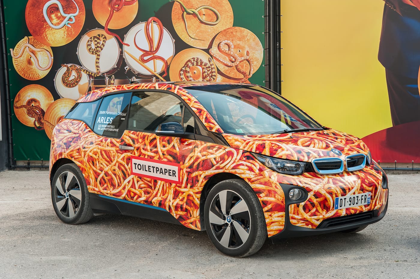 Maurizio Cattelan and Pierpaolo Ferrari, BMW i3 “Spaghetti Car” (2016) (click to enlarge)