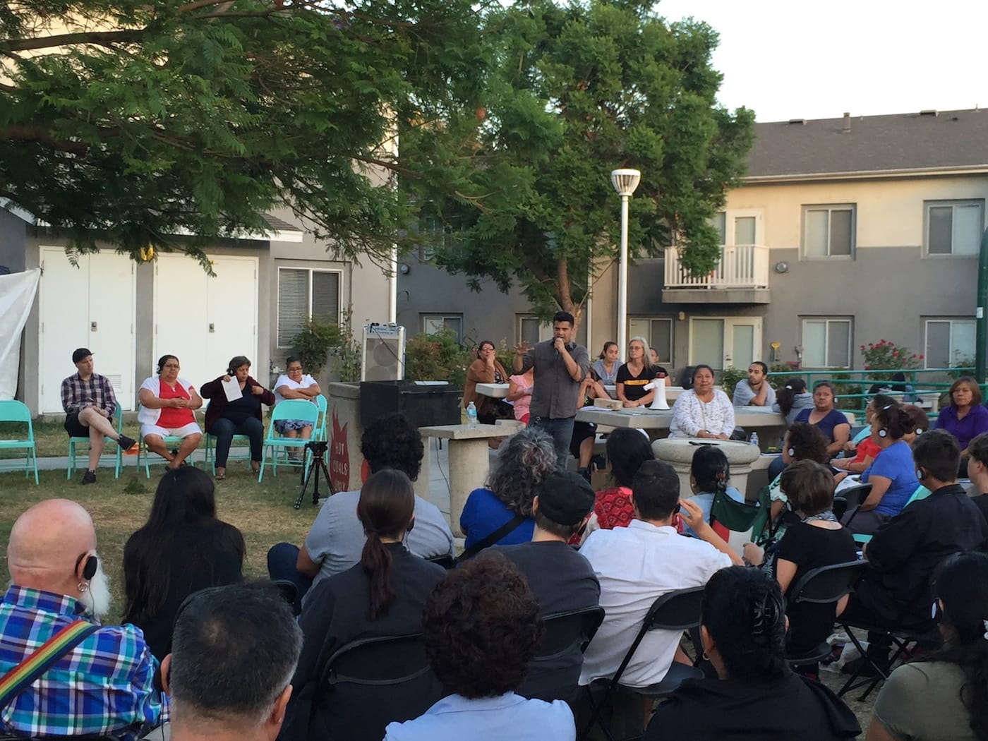 Rigo Amavizca addresses the crowd at Pico Gardens
