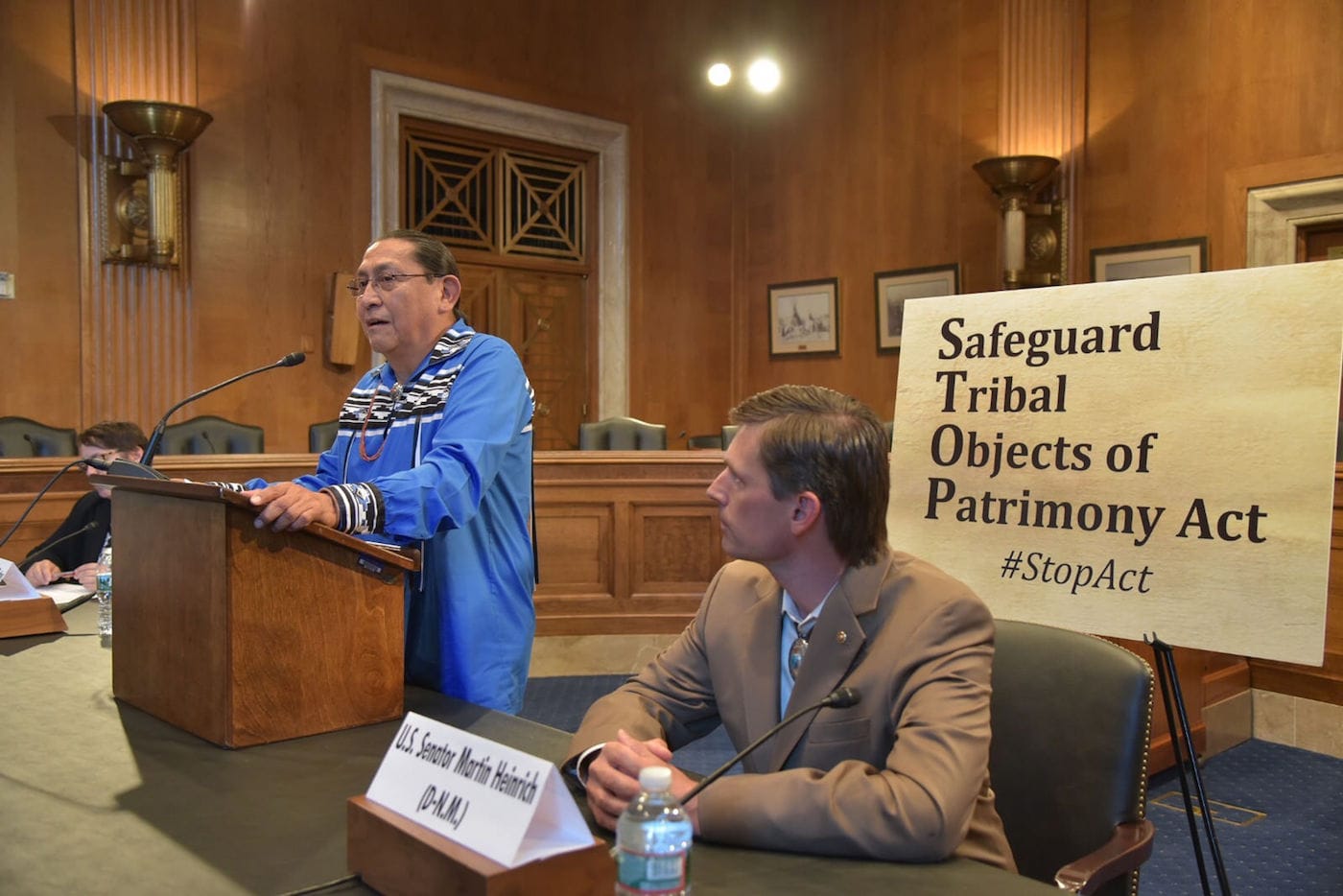 Pueblo of Acoma Governor Kurt Riley and Senator Martin Heinrich at the press conference for the STOP Act (courtesy the office of Senator Heinrich)