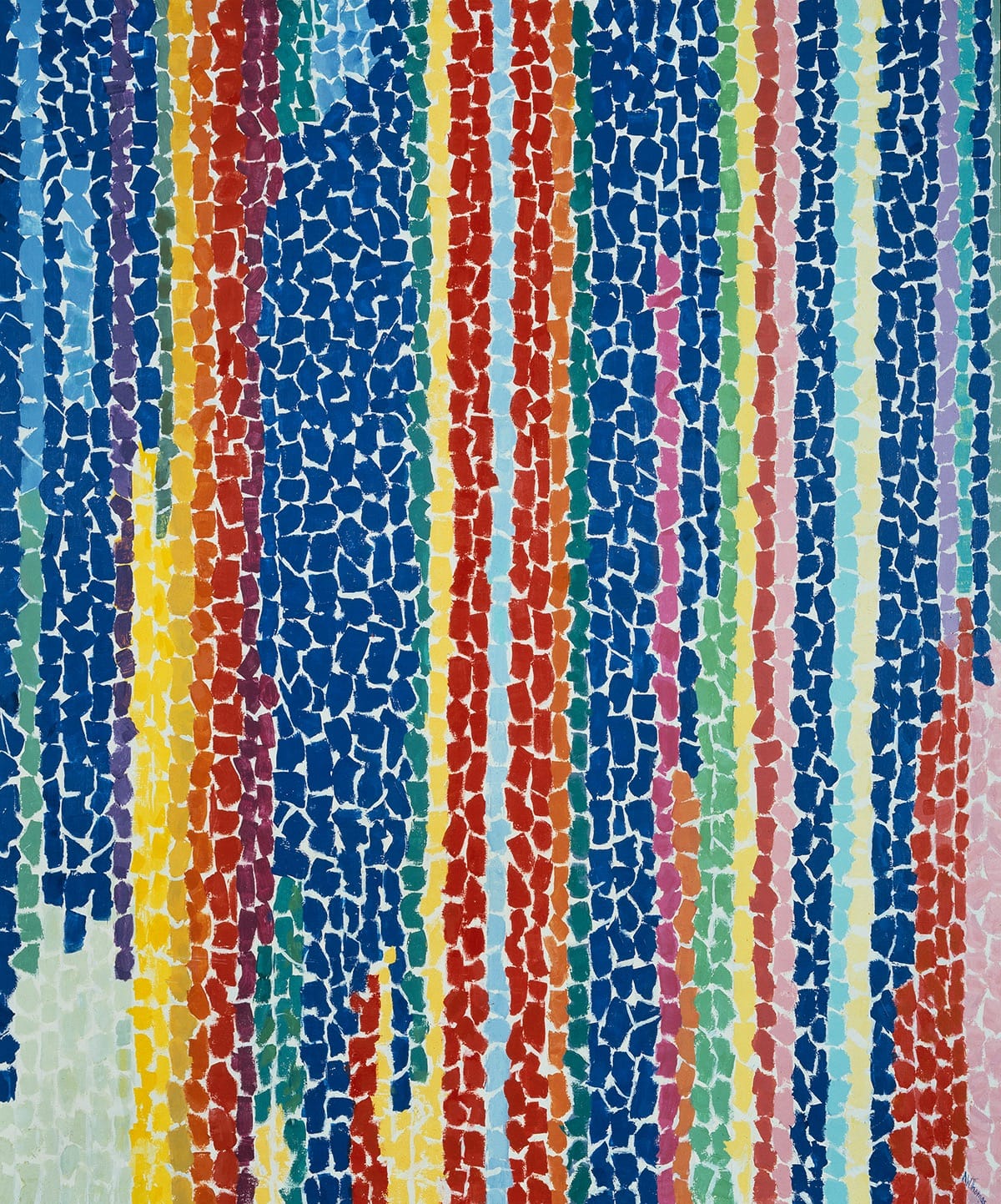 Alma Thomas "Iris, Tulips, Jonquils, and Crocuses" (1969) Acrylic on canvas, 60 × 50 in. National Museum of Women in the Arts; gift of Wallace and Wilhelmina Holladay