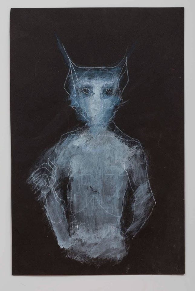 Cameron, White ink on black paper, 20 x 13 inches, from "Tinseltown in the Rain" (via facebook)