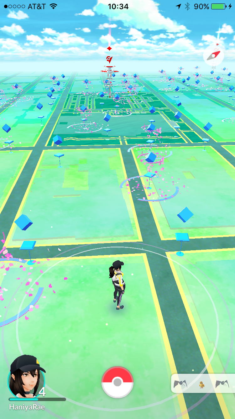 The author's avatar walking a block away from Grand Central Terminal (seen as the darker square) (screenshot by the author for Hyperallergic)