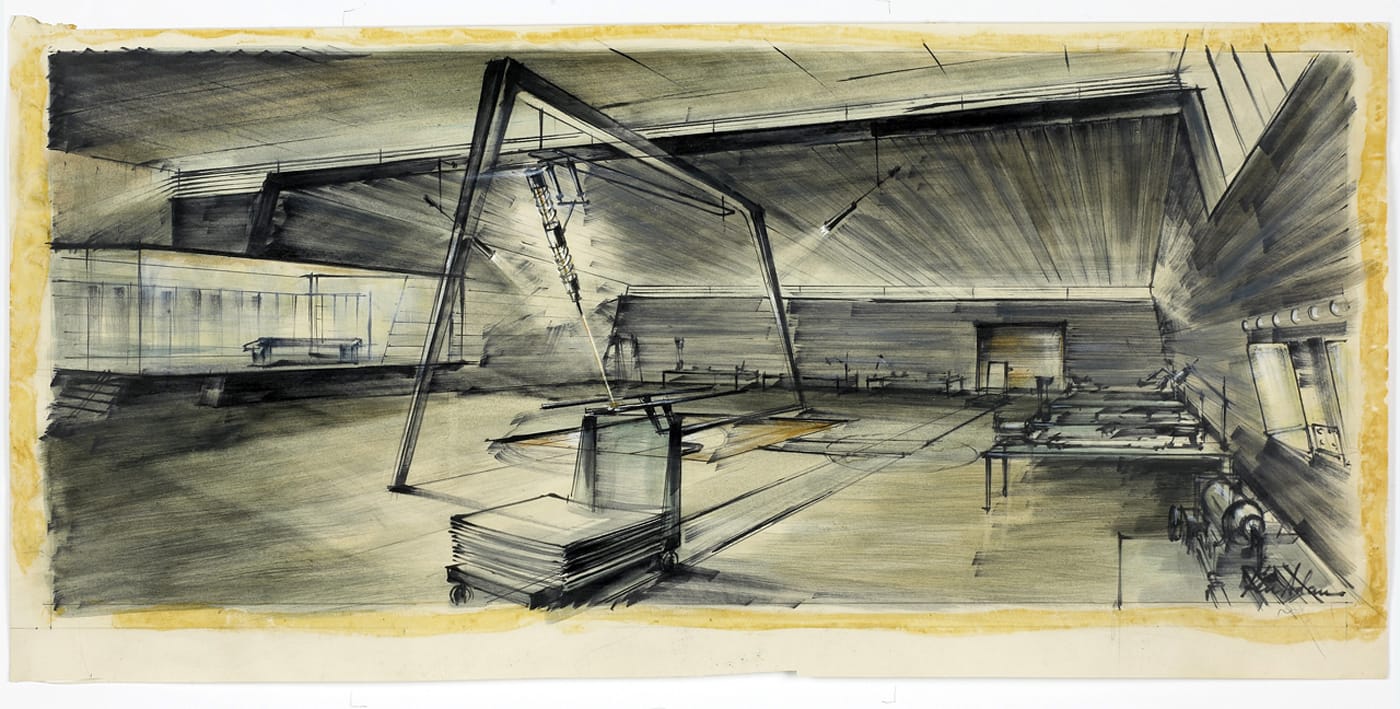 Ken Adam's concept art for the laser table (© 1964 Danjaq, LLC & United Artists Corporation; all rights reserved)