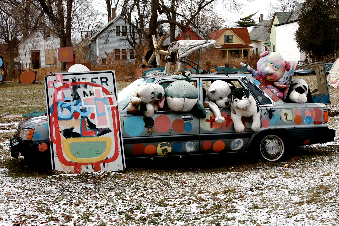 Guyton employs found materials gathered from all over the city in his multi-media sculptures and installations.