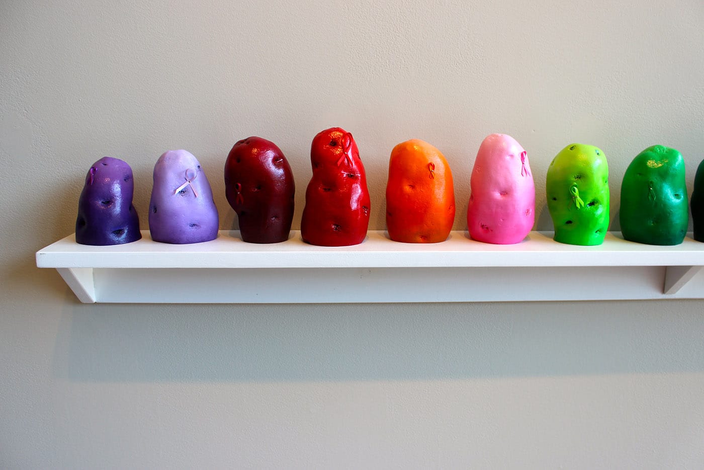 RaRoCo, "Awareness Potatoes" (2016), Lik-wood, polyoptic, enamel, acrylic, laquer, ribbon