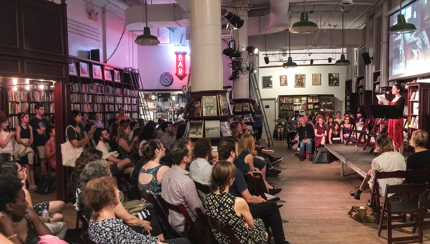 A view of the first Hyperallergic IRL event at Housing Works in June 2015. (photo Hrag Vartanian/Hyperallergic)