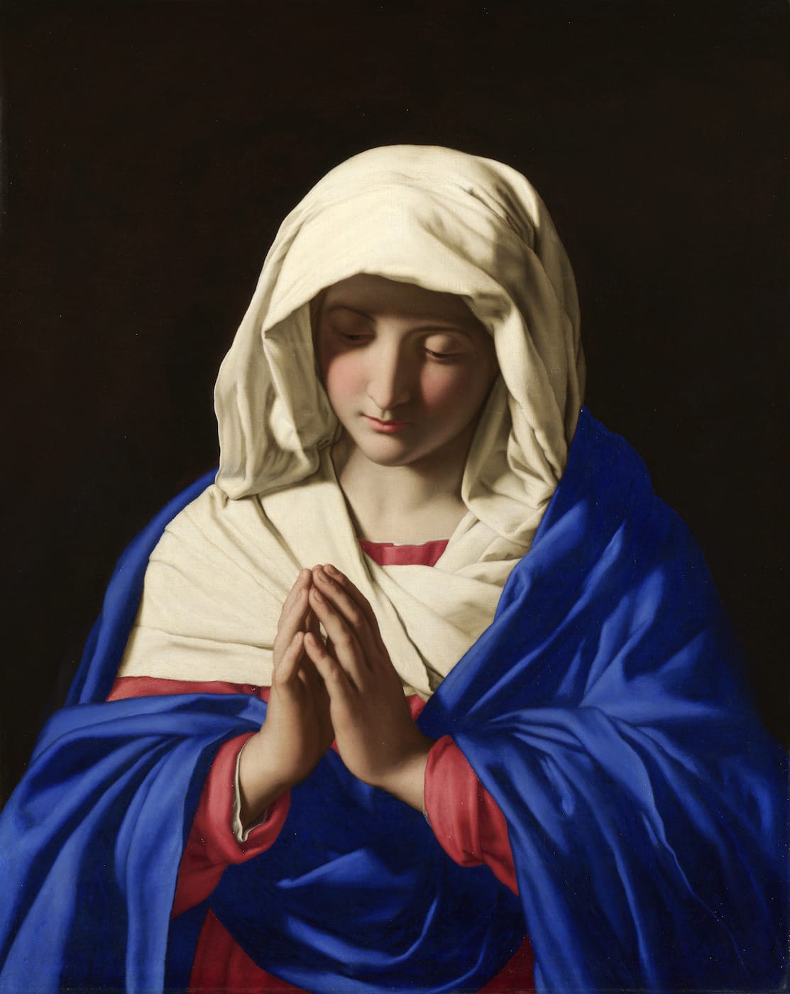 Giovanni Battista Salvi da Sassoferrato, "The Virgin in Prayer" (1640-50), oil on canvas, with lapis lazuli pigment on her clothing (via National Gallery, London/Wikimedia)