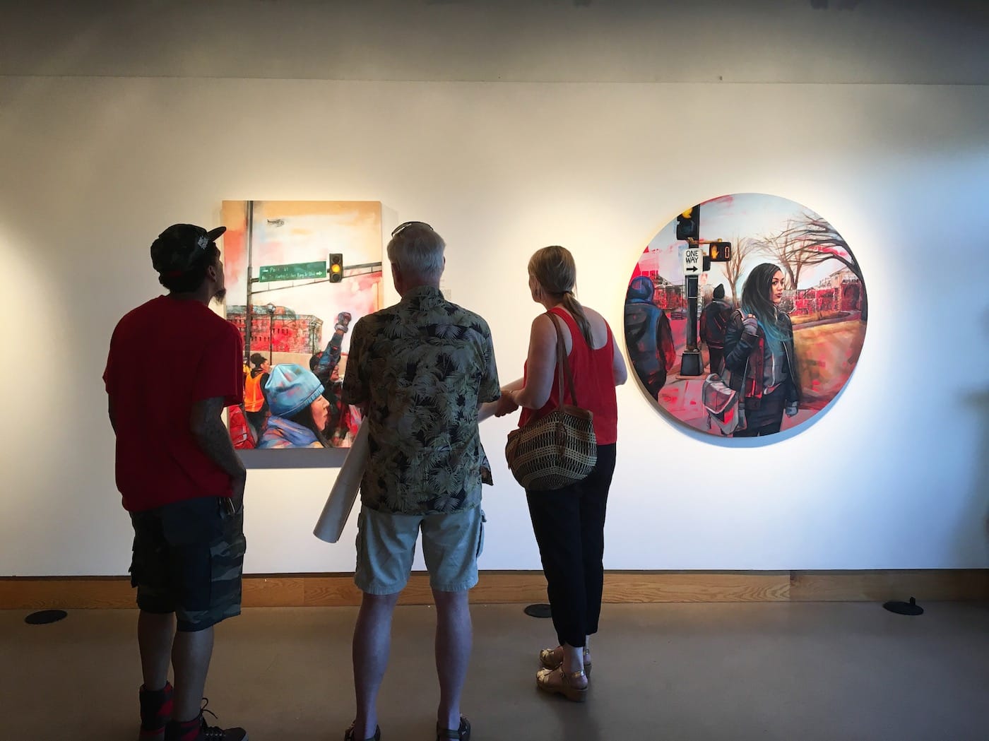 Installation view of 'Reframe Minnesota' at All My Relations Arts, featuring paintings by Leslie Barlow (photos by and courtesy the artist)