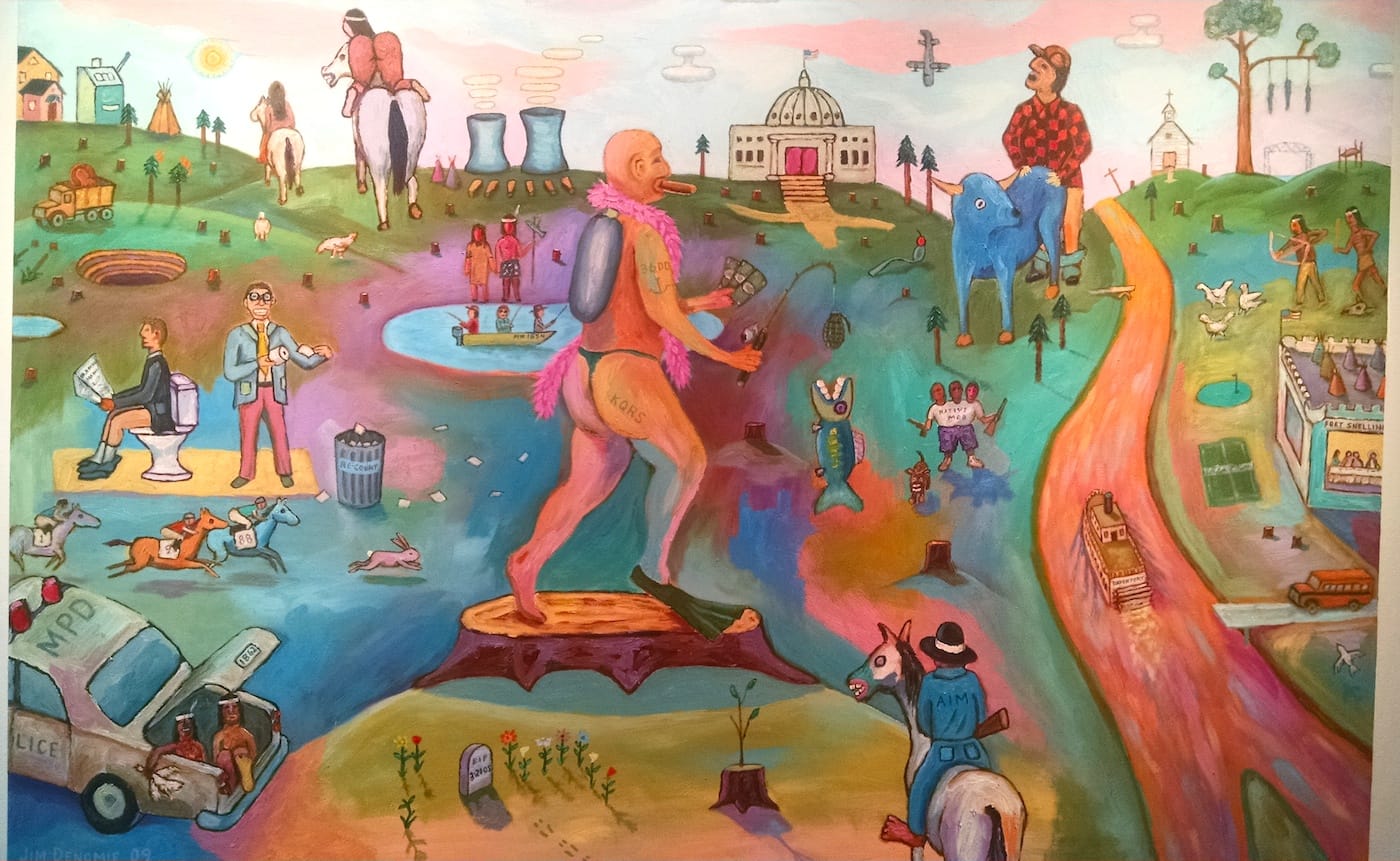 Jim Denomie, "Casino Sunrise" (2009) (photo by the author for Hyperallergic) (click to enlarge)