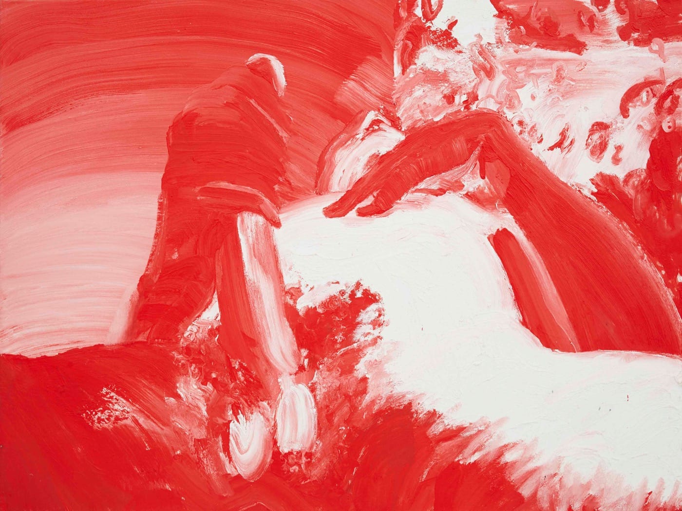 Nicole Wittenberg, "Red Handed, Again" (2014) Oil on canvas, 36 x 48 inches (Photo courtesy of the artist)