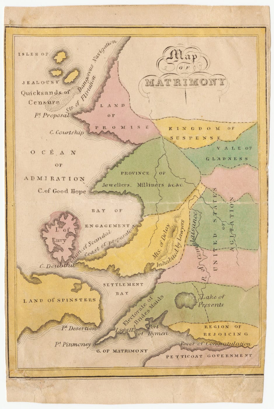 John de Peyster, "Map of Matrimony" (1827) (courtesy the PJ Mode Collection) (click to enlarge)