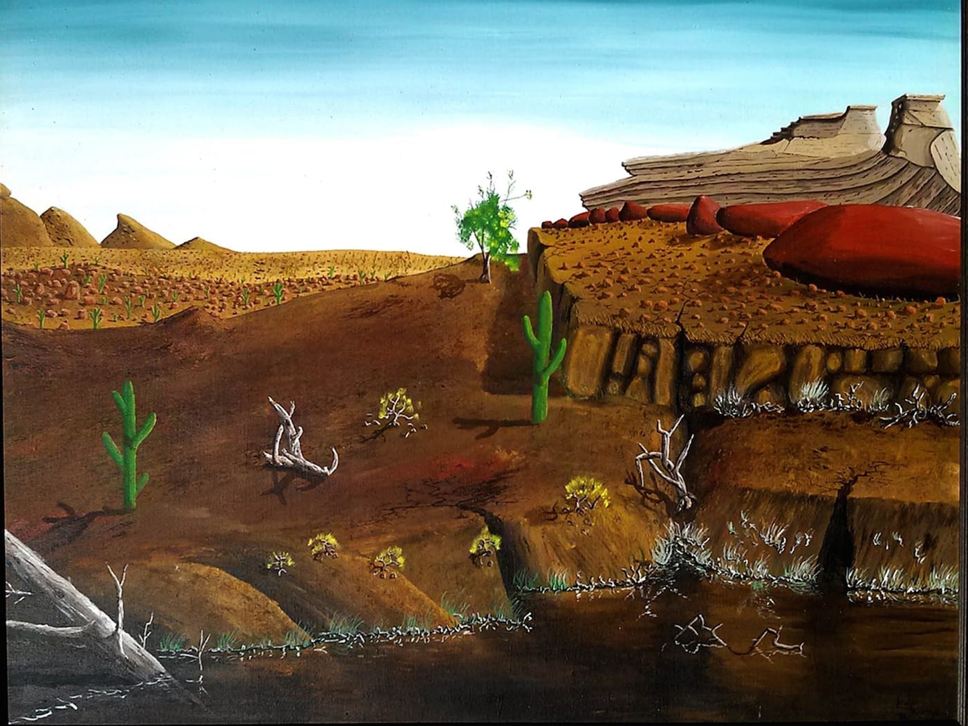 Painting by Peter Doig or Peter Doige, "Peyote" (1976), 34 x 41 1/2 in, acrylic on muslin (courtesy Peter Bartlow Gallery)