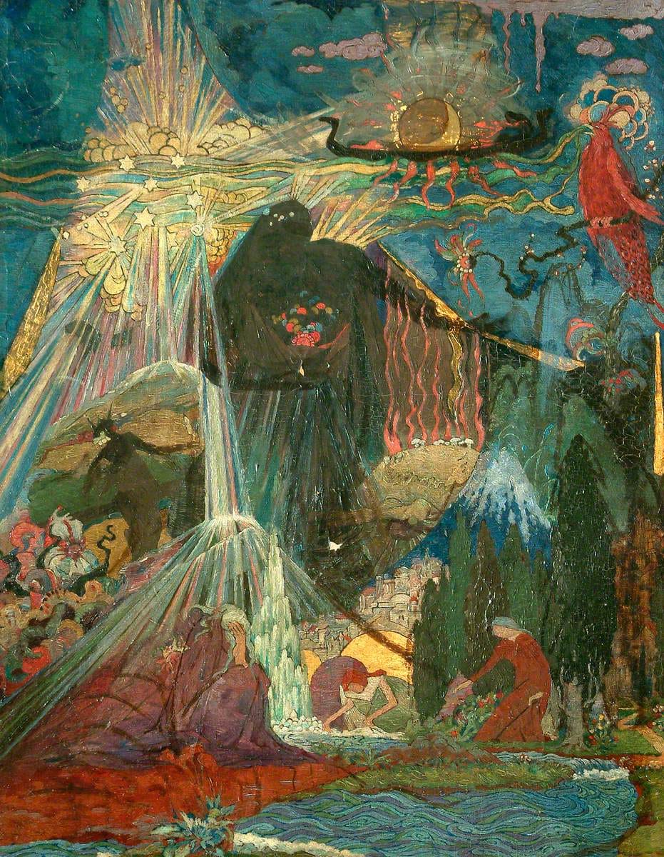 Sidney Herbert Sime, "Illustrative Design of Fountain and Figures" (nd), oil on canvas (courtesy Sidney H. Sime Memorial Gallery, via Art UK)
