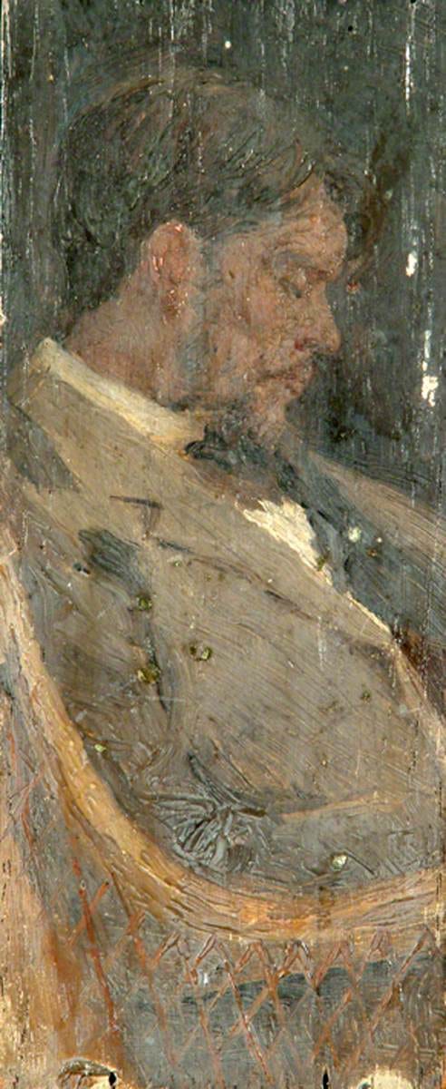 Sidney Herbert Sime, "Self Portrait" (nd), oil on panel board (courtesy Sidney H. Sime Memorial Gallery, via Art UK)