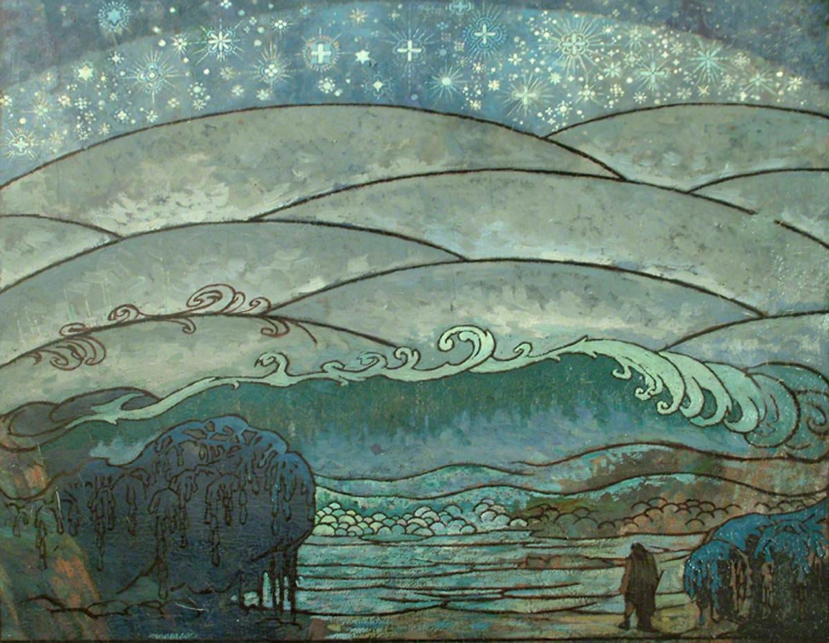 Sidney Herbert Sime, "Landscape Decoration" (nd), oil on canvas (courtesy Sidney H. Sime Memorial Gallery, via Art UK)