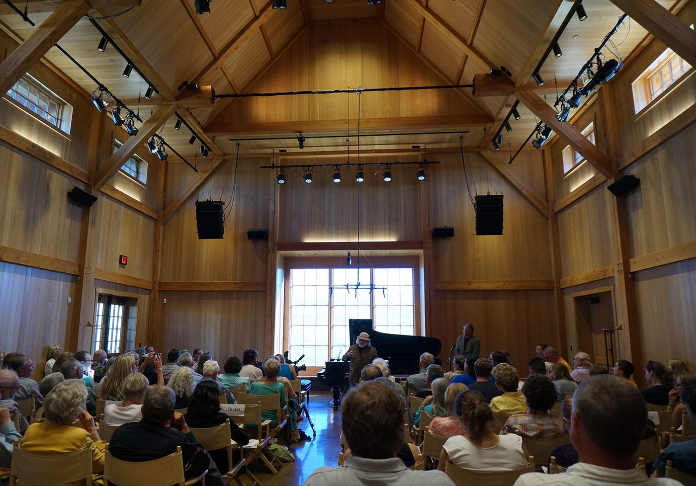 Peter Halstead giving a pre-concert talk in the Olivier Music Barn at Tippet Rise