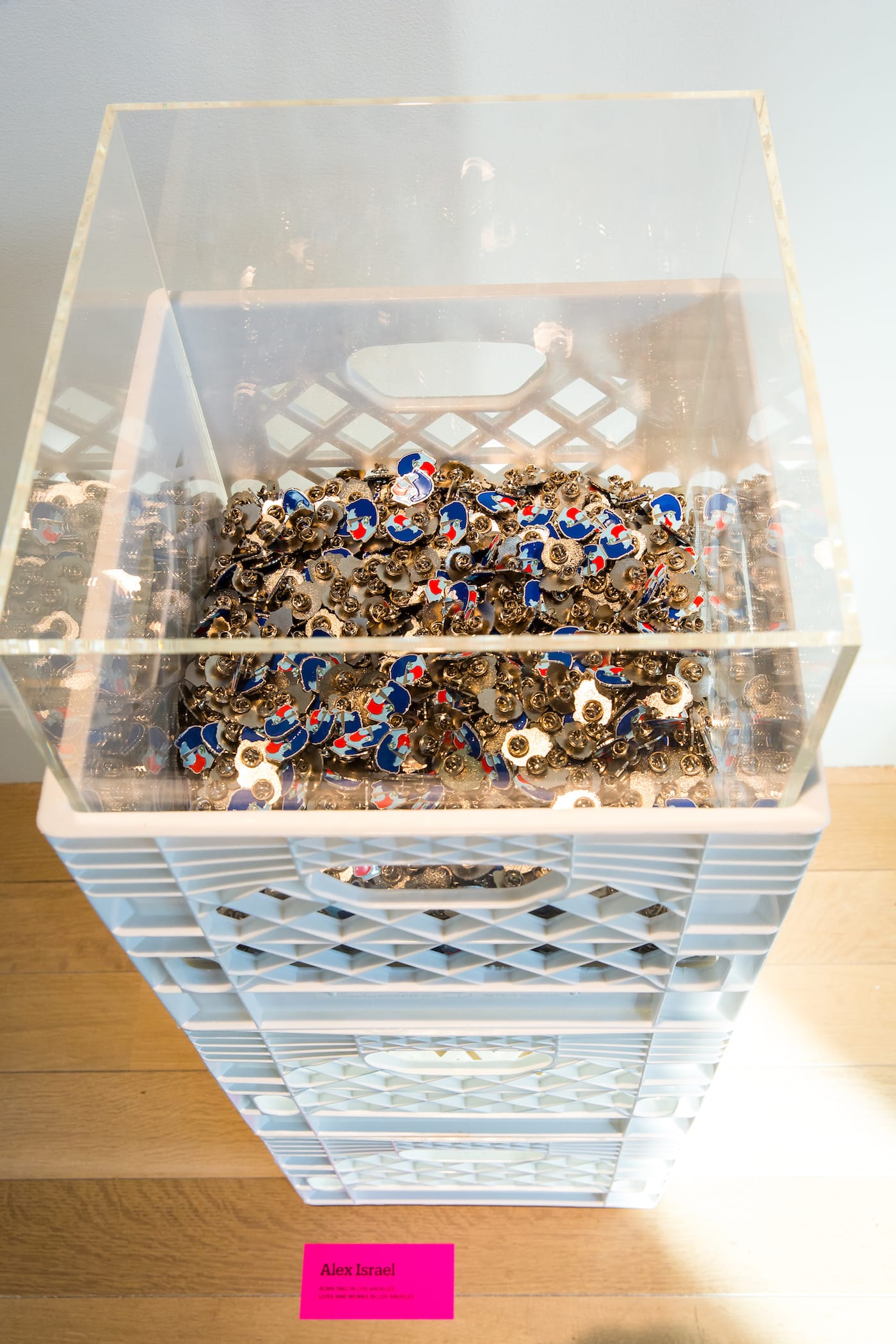 Alex Israel, Self-Portrait (Lapel Pin), 2016, copper, bronze, and cloisonnÈ enamel. Courtesy of the artist and Reena Spaulings Fine Art, New York