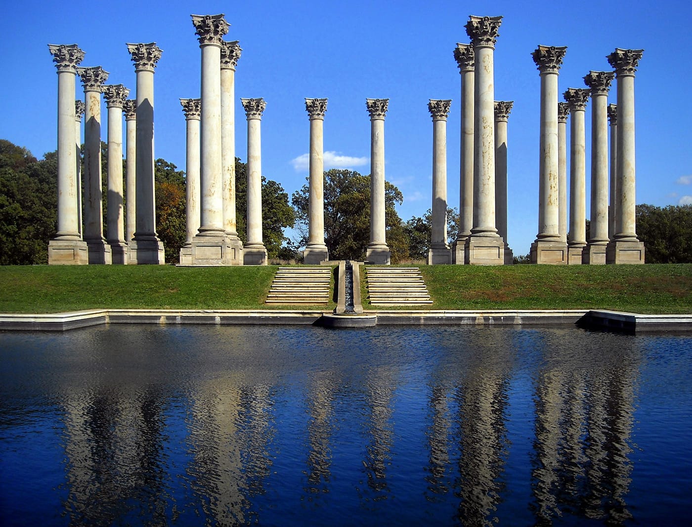 National Capitol Columns: a) 22 of 24 Corinthian columns removed from the United States Capitol in 1958 and set up at the United States National Arboretum, Washington, D.C. (Image via Wikimedia Commons)