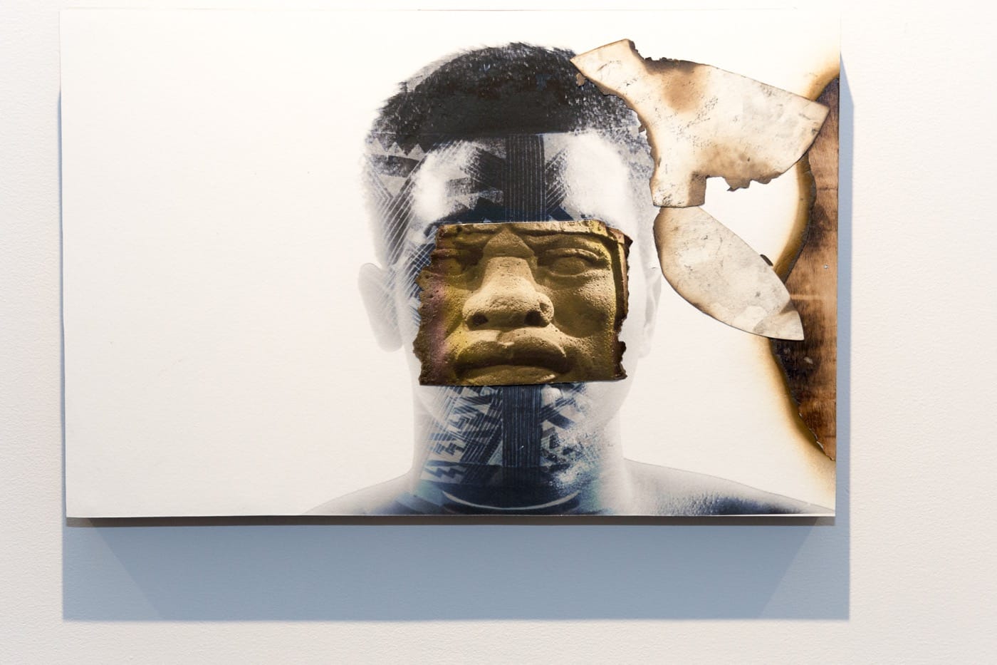 Stan Squirewell, "Shoshoni" (2016) Torched mixed media on wood 14 x 21 x 2 inches