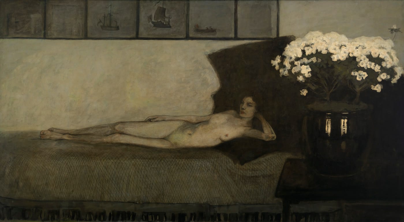 Romaine Brooks, "Azalées Blanches (White Azaleas)" (1910), oil on canvas, Smithsonian American Art Museum, gift of the artist
