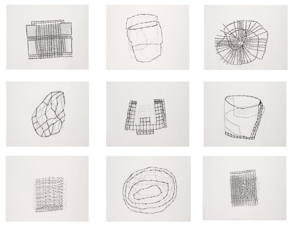 Susan Hefuna, "Building" (2009), ink on tracing paper, nine parts, 21.5 x 62.5 cm each, Solomon R. Guggenheim Museum, New York, Guggenheim UBS MAP Purchase Fund and partial gift of the artist and Pi Artworks 2015.90 (© Susan Hefuna, photo courtesy Susan Hefuna and Pi Artworks, London)